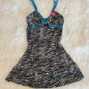 Y2K Pucker Up Zebra Blue Lace Slip Dress